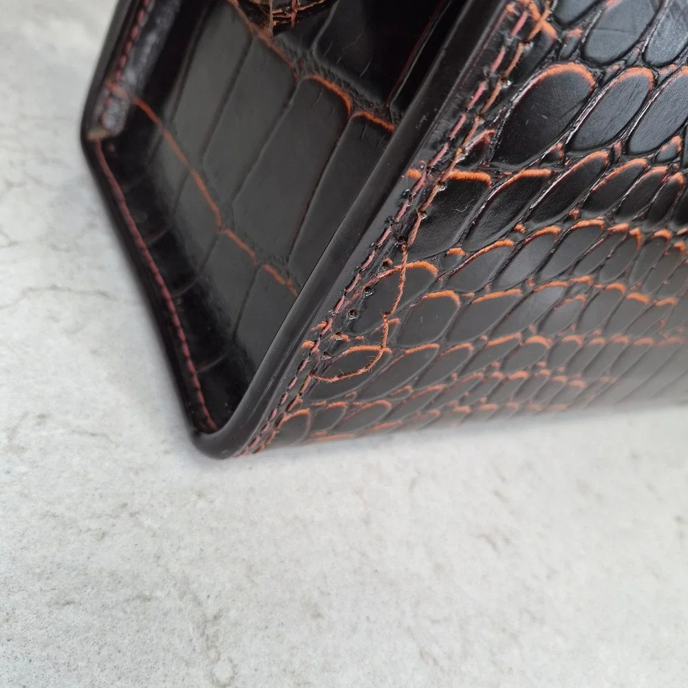 Upjohn Doctor Bag Vintage Faux Croc Embossed Leather Brown Unisex